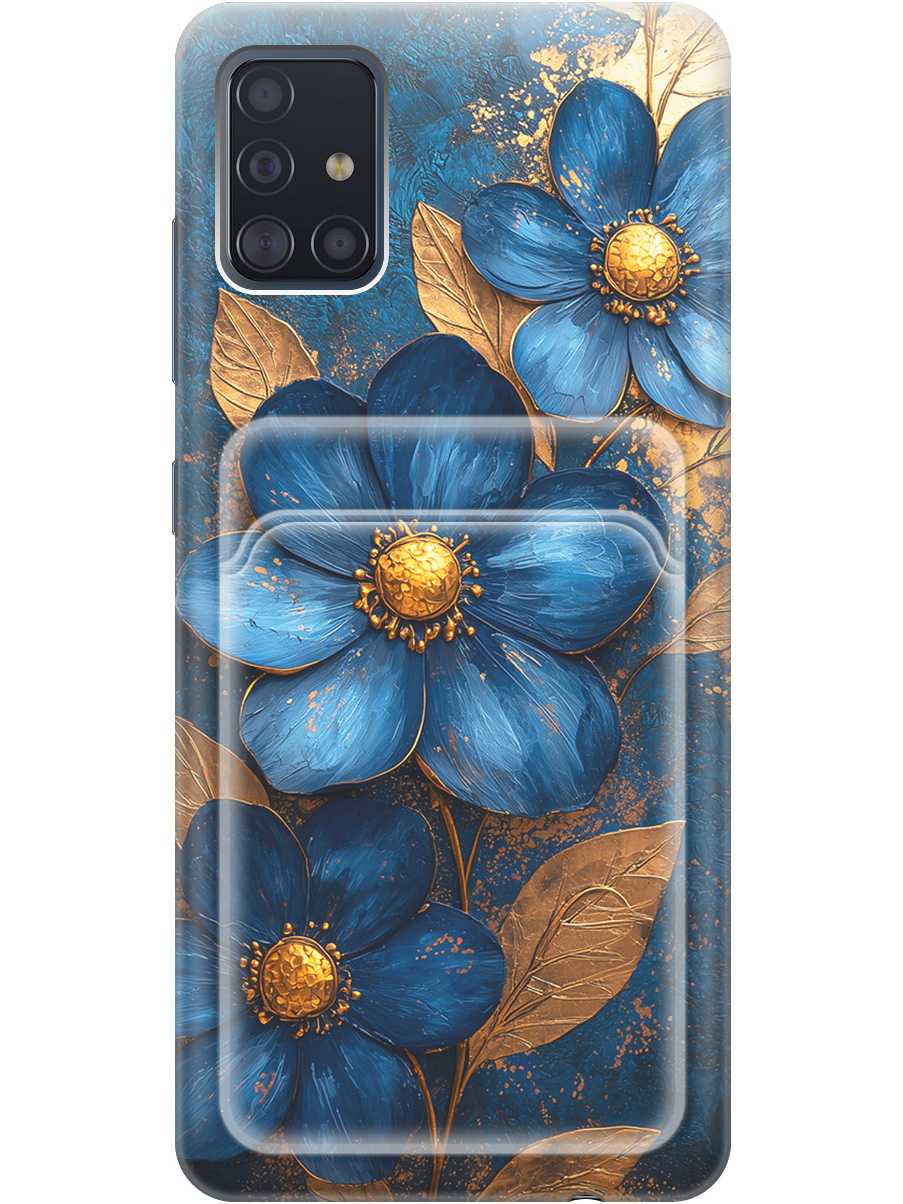 

Силиконовый чехол на Samsung Galaxy A51 с принтом с карманом для карты 835182, Прозрачный;золотистый;синий, 722409123