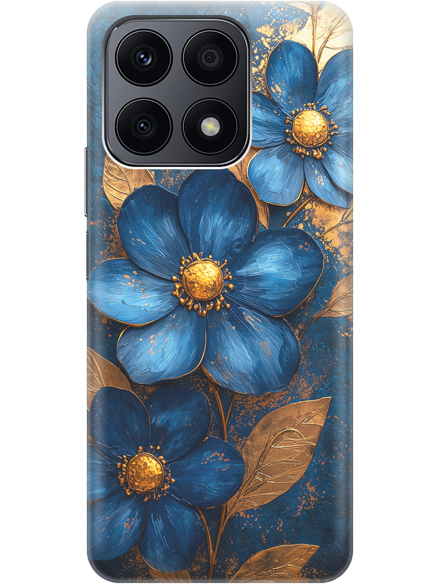

Силиконовый чехол на Honor X8a с принтом "Синие цветы, золотые листья", Прозрачный;золотистый;синий, 768741623