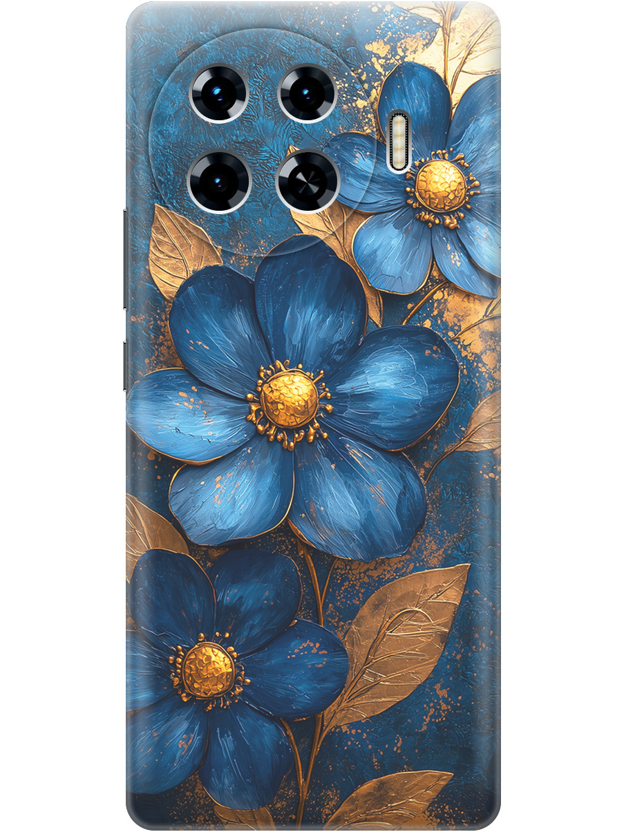 

Силиконовый чехол на Tecno Spark 20 Pro+ с принтом "Синие цветы, золотые листья", Прозрачный;золотистый;синий, 783985023