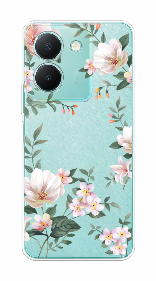 

Чехол на Vivo Y36 5G "Beautiful white flowers", Бежевый;зеленый, 268950-1