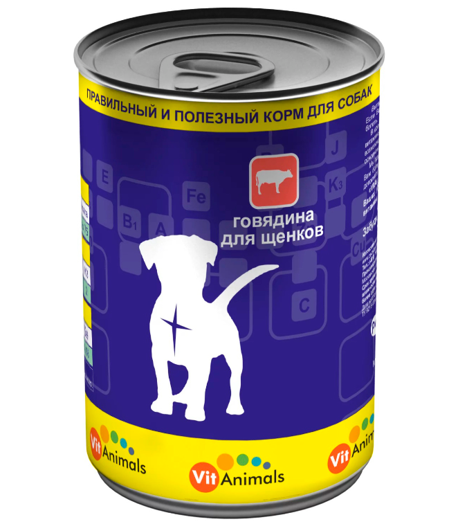 VitAnimals Консервированный корм для щенков Говядина, 410 г, 6 шт