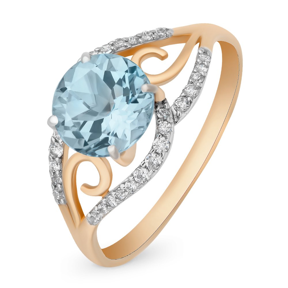 

Кольцо женское из красного золота с топазом, фианитом 585Gold 201012492, р. 18, 201012492