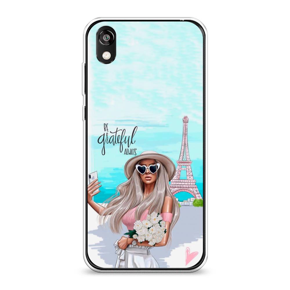 

Чехол на Huawei Y5 2019 "Селфи Париж", Голубой;бежевый, 6103950-6