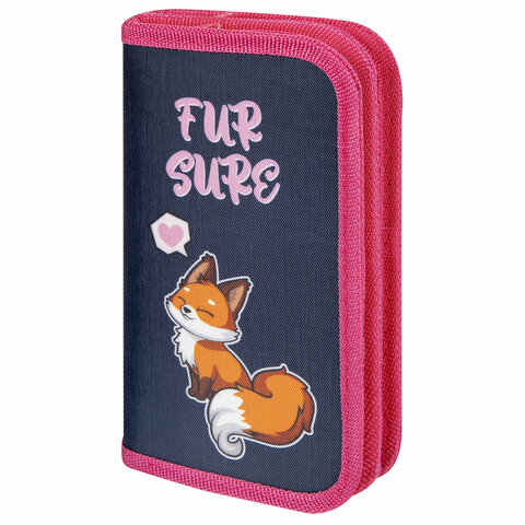 

Пенал ЮНЛАНДИЯ, 2 отделения, полиэстер, 19х11 см, "Nice fox", 271022, Синий