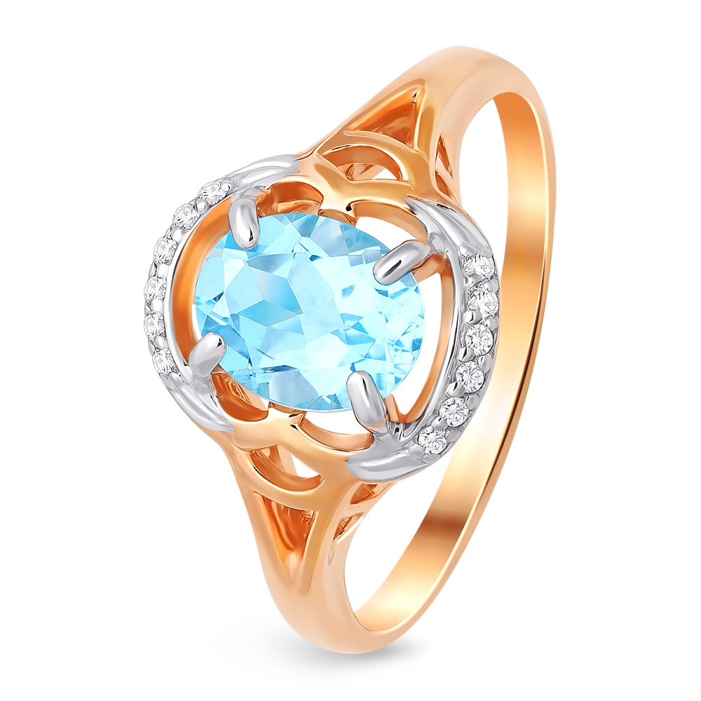 

Кольцо женское из красного золота с топазом, фианитом 585Gold 201011924, р. 18, 201011924