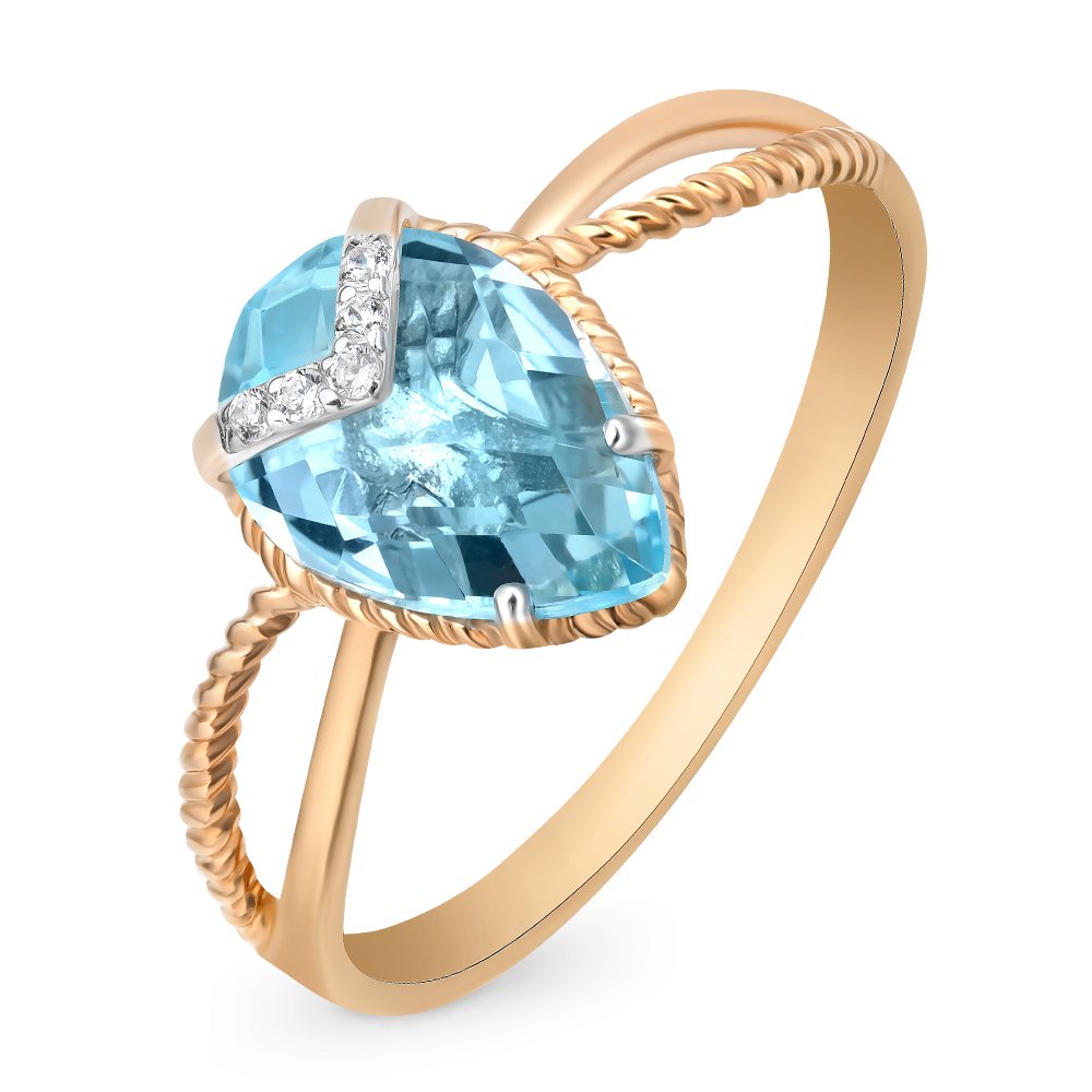 

Кольцо женское из красного золота с топазом, фианитом 585Gold 201011863, р. 19, 201011863