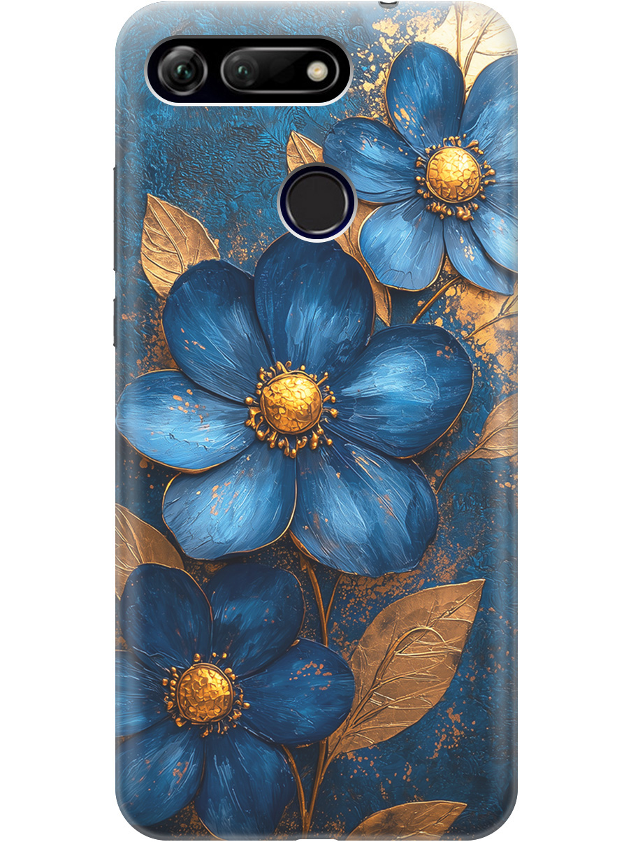 

Силиконовый чехол на Honor View 20 (V20) с принтом "Синие цветы, золотые листья", Прозрачный;золотистый;синий, 720257723