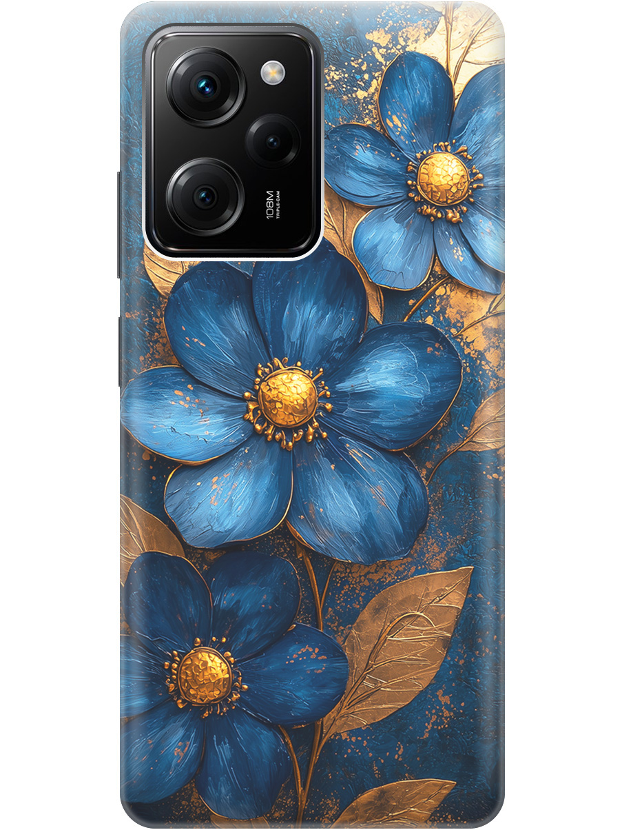 

Силиконовый чехол на Xiaomi Poco X5 Pro 5G с принтом "Синие цветы, золотые листья", Прозрачный;золотистый;синий, 767959723