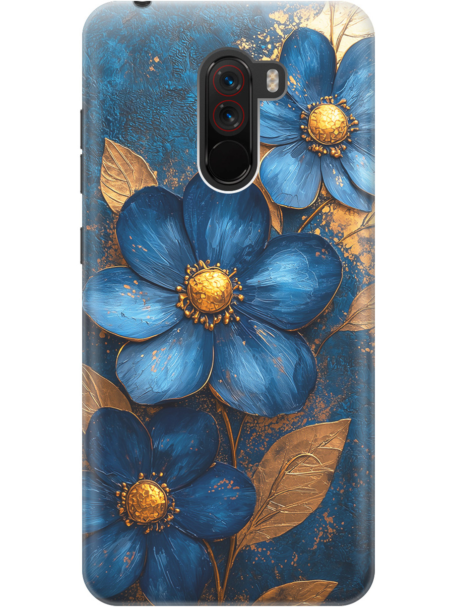 

Силиконовый чехол на Xiaomi Pocophone F1 с принтом "Синие цветы, золотые листья", Прозрачный;золотистый;синий, 719373323