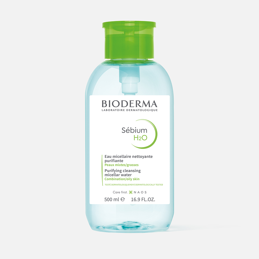 Вода мицеллярная Bioderma Sebium Н2О, для жирной и смешанной кожи, с помпой, 500 мл bioderma вода мицеллярная себиум с помпой н2о 500 мл