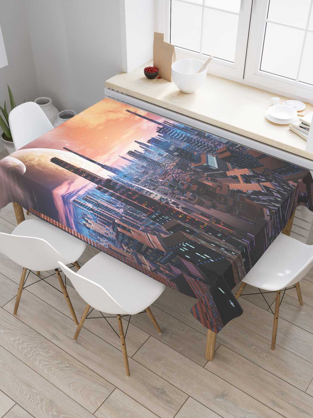 

Скатерть прямоугольная JoyArty "Город будущего" из оксфорда, 180x145 см, Город будущего