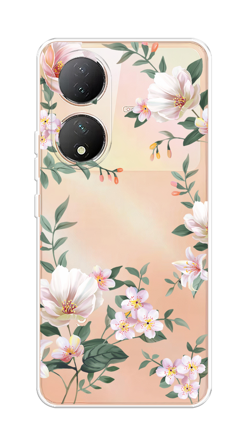 

Чехол на Vivo Y100 "Beautiful white flowers", Бежевый;зеленый, 268250-1