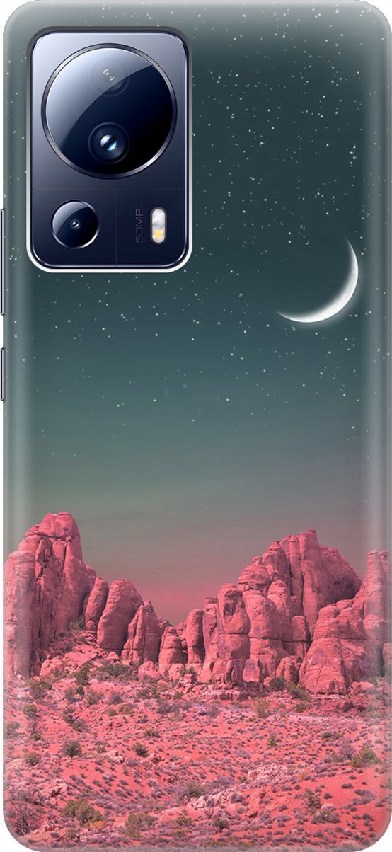 

Силиконовый чехол на Xiaomi 13 Lite "Месяц над розовыми горами", Розовый;черный, 158506