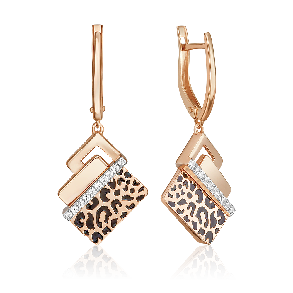 

Серьги подвески из красного золота PLATINA jewelry 02-5191-00, фианит/эмаль, 02-5191-00