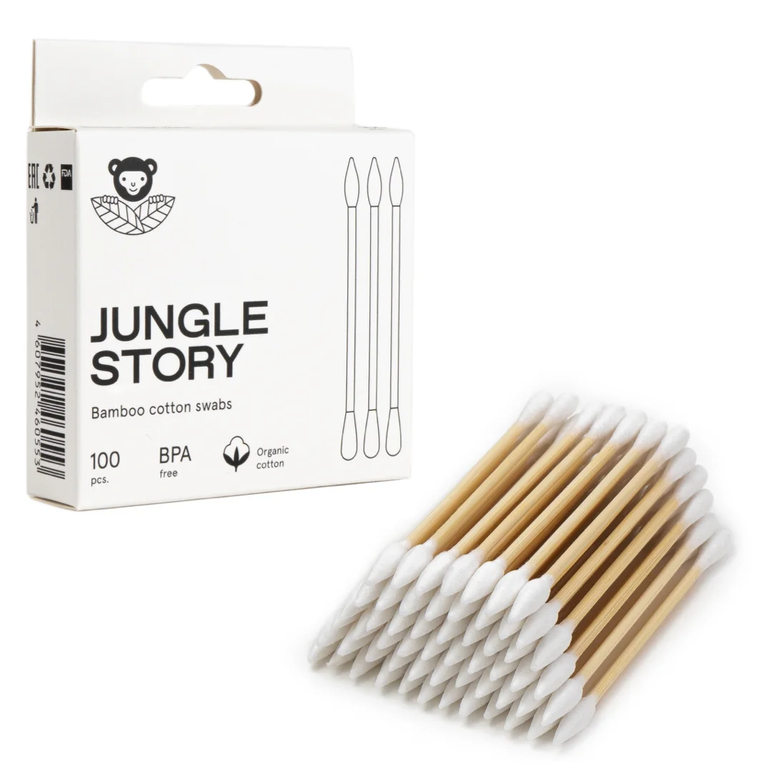 Бамбуковые ватные палочки с органическим хлопком White ватные палочки jungle story бамбуковые с хлопком черные 200 шт