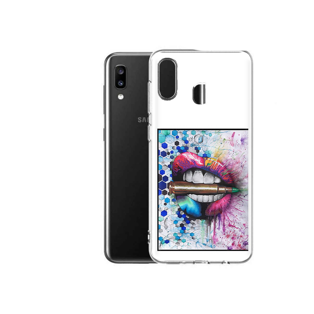 Чехол MyPads Tocco для Samsung Galaxy A20 разноцветные губы с пулей