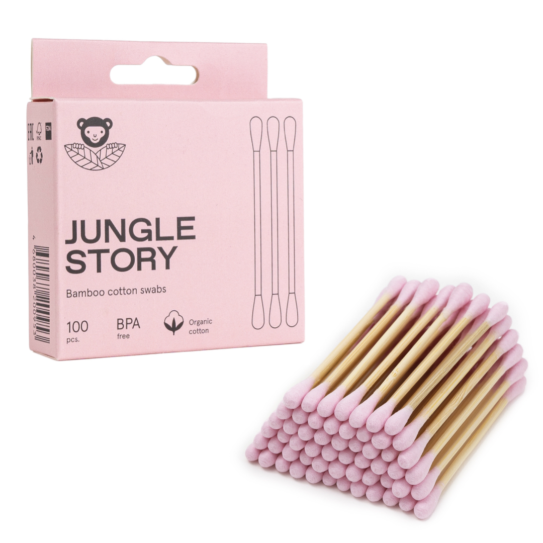 Бамбуковые ватные палочки с органическим хлопком Pink ватные палочки jungle story бамбуковые с хлопком черные 200 шт