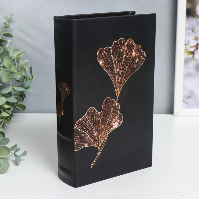 фото Сейф-книга дерево кожзам золотые лепестки на чёрном 21х13х5 см nobrand