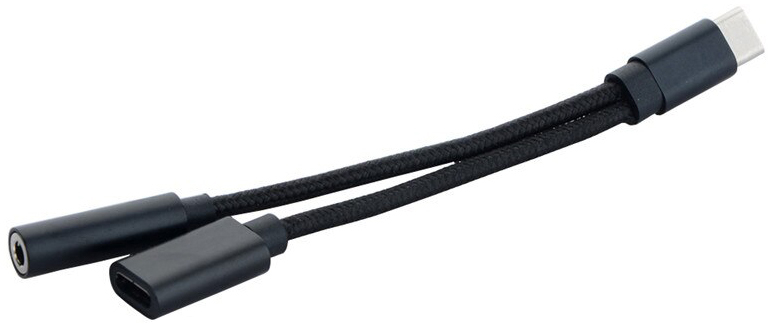 

Переходник GSMIN A14 Type-C Jack 3.5мм Type-C в оплетке (10см) (Черный), A14