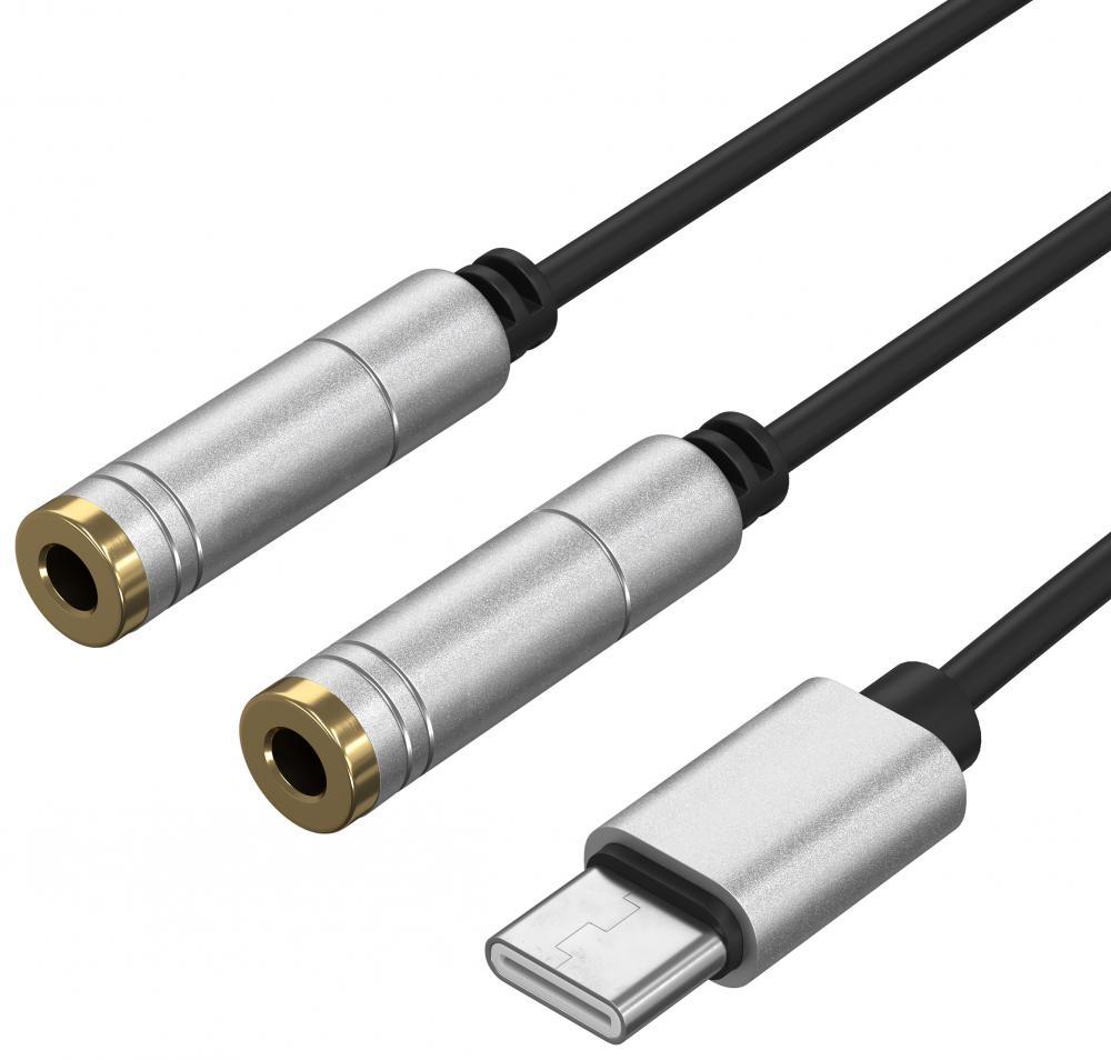 

Аудио сплиттер GSMIN Harp для двух наушников Type-C - Mini Jack 3.5мм (30 см) Silver