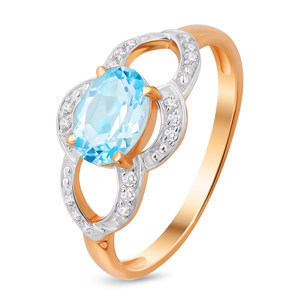 

Кольцо женское из красного золота с топазом, фианитом 585Gold 201011636, р. 18, 201011636