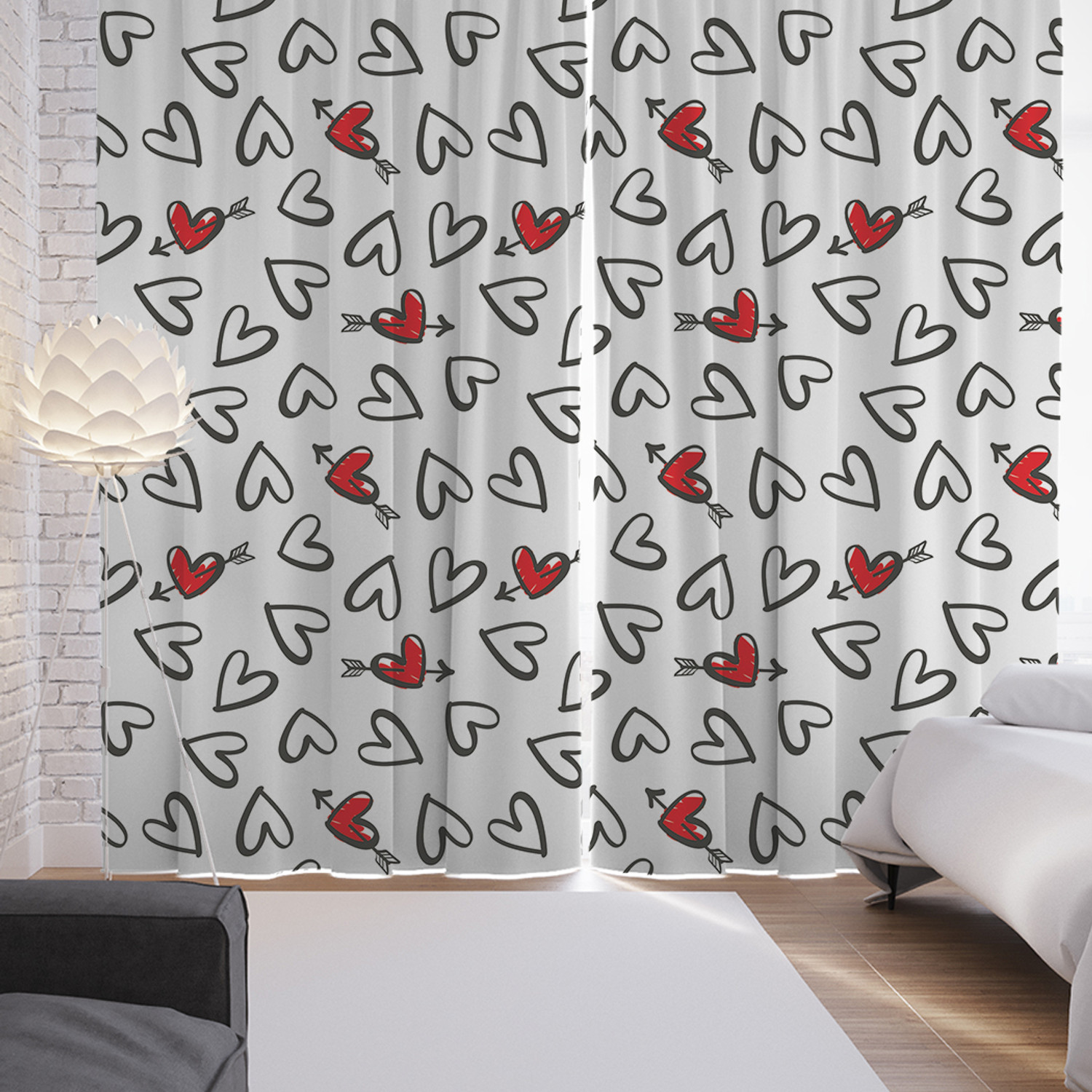 

Шторы фотошторы JoyArty "Черно-белые сердечки" 145х265 см 2 полотна ткань сатен, Черно-белые сердечки