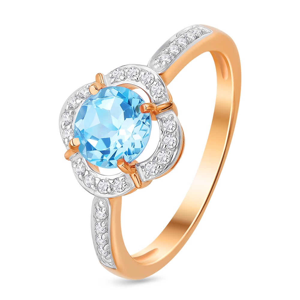 

Кольцо женское из красного золота с топазом, фианитом 585Gold 201011637, р, 201011637