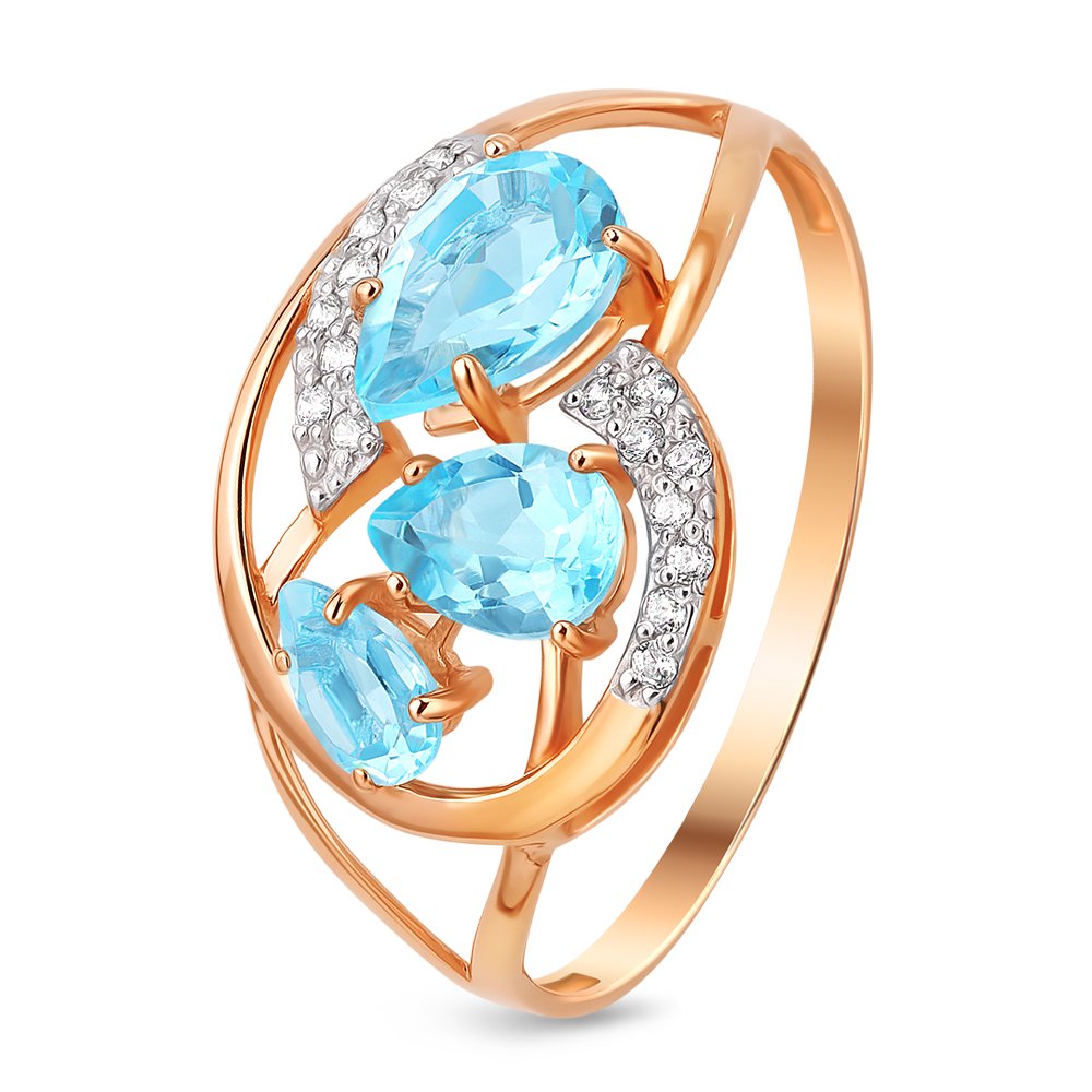 

Кольцо женское из красного золота с топазом, фианитом 585Gold 201011450, р. 19, 201011450