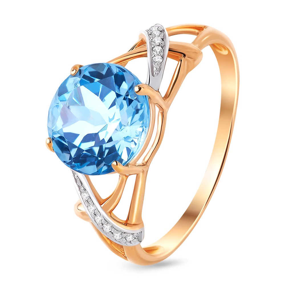 

Кольцо женское из красного золота с топазом, фианитом 585Gold 201011441, р. 18, 201011441