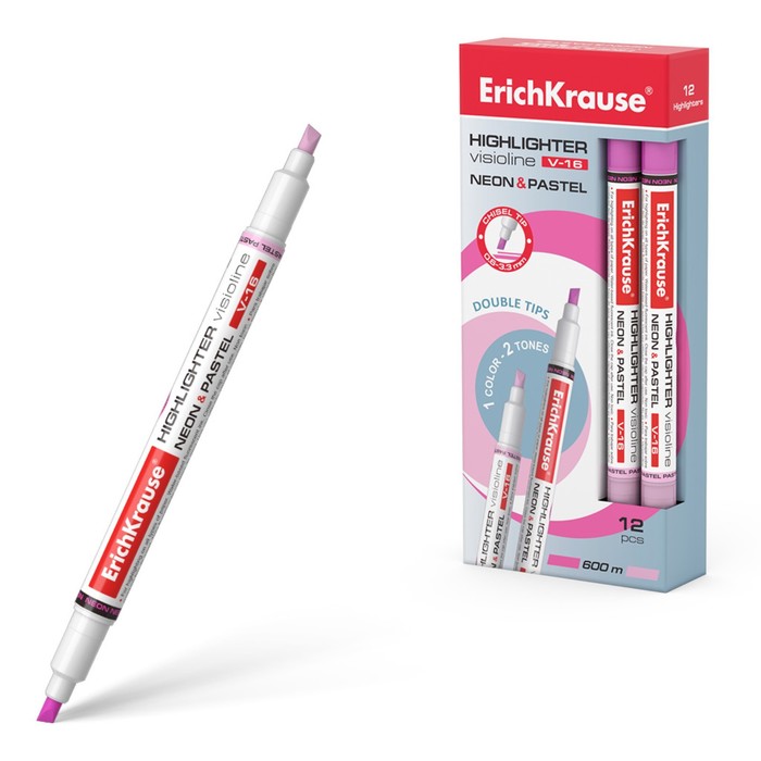 

Маркер текстовыделитель ErichKrause Visioline V-16 Neon+Pastel, 0.6-3.3 мм, двусторонний,