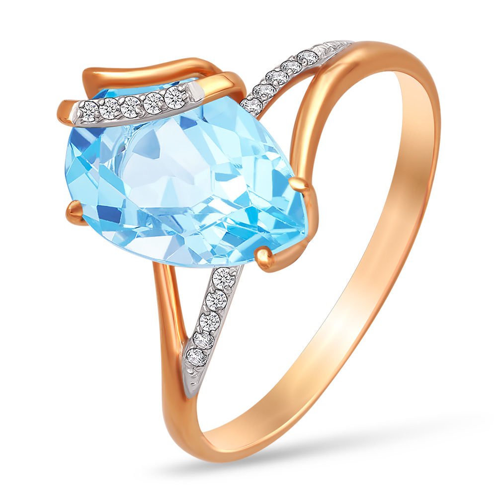 

Кольцо женское из красного золота с топазом, фианитом 585Gold 201007928, р. 18, 201007928