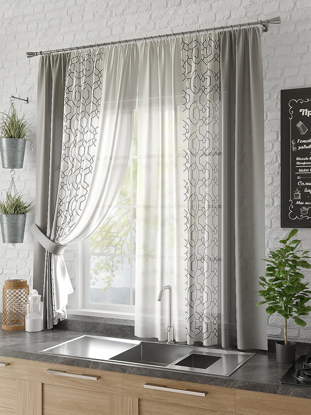 

Комплекты штор AT HOME Юинг (серый) высота 180 см, ширина 150 см, Белый, 930382