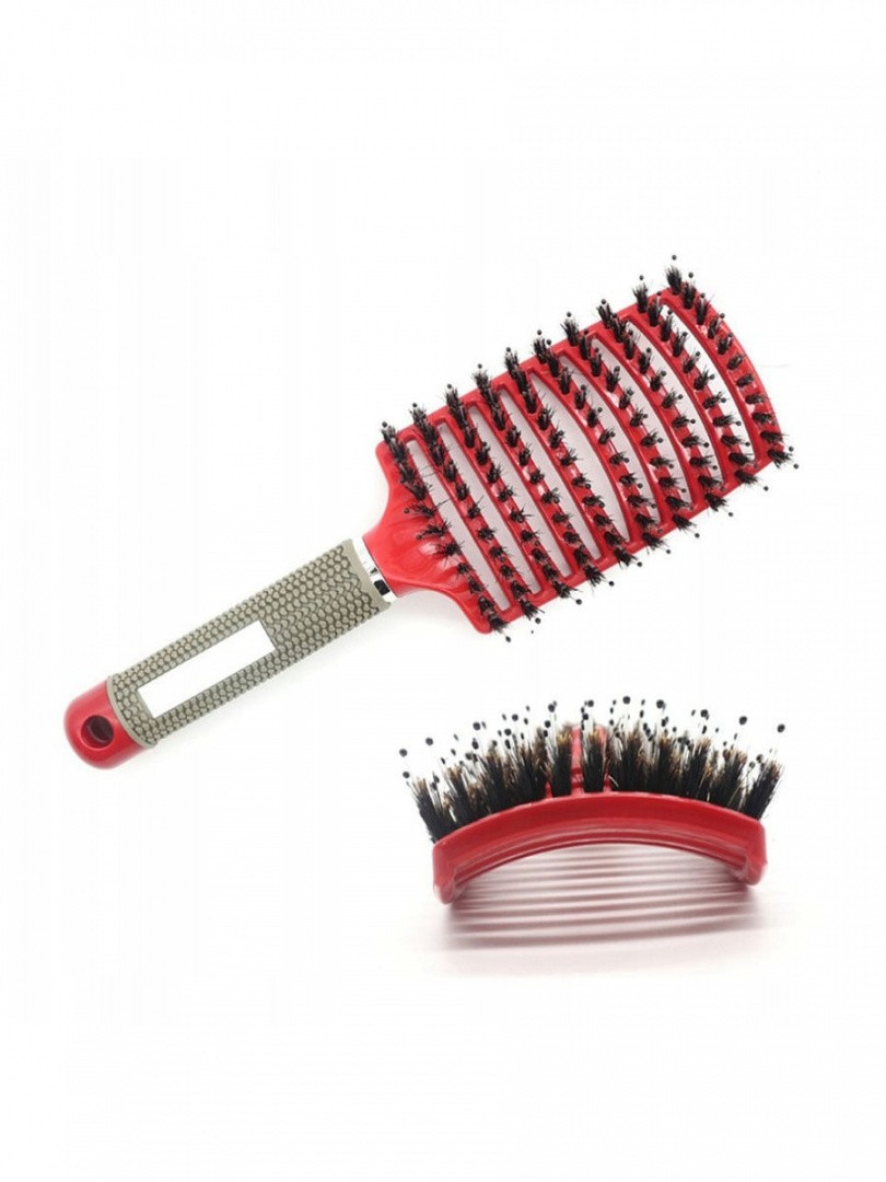 фото Массажная расческа для волос с комбинированной щетиной, красный nobrand