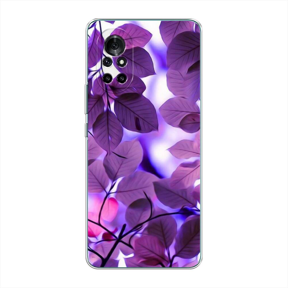 

Чехол на Honor V40 Lite "Сиреневые листики", Фиолетовый;голубой, 6105150-2