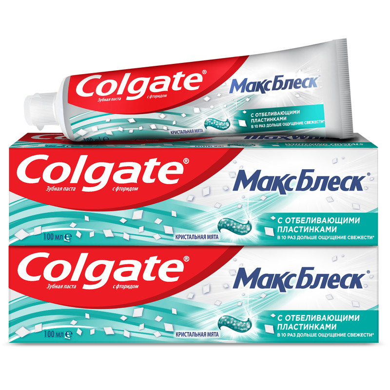 Комплект Зубная паста Colgate Макс блеск Кристальная мята 100 мл х 2 шт. макс шмякс
