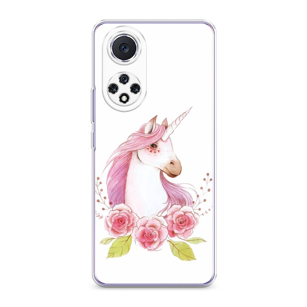 

Чехол на Huawei Nova 9 "Единорог цветы", Белый;розовый;серый, 6106150-1