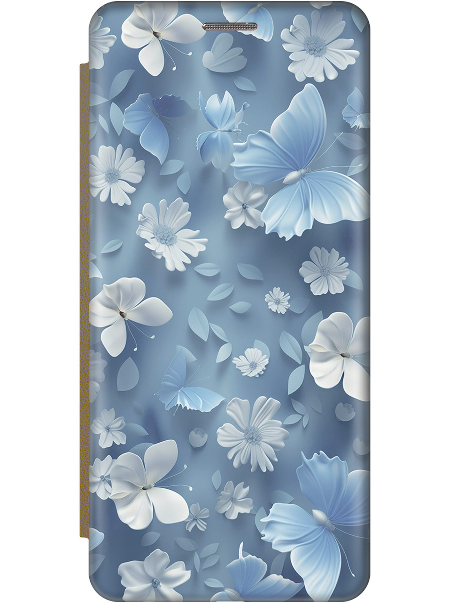 

Чехол-книжка на Apple iPhone 13 Mini с принтом "Голубые бабочки" золотой, 732241210