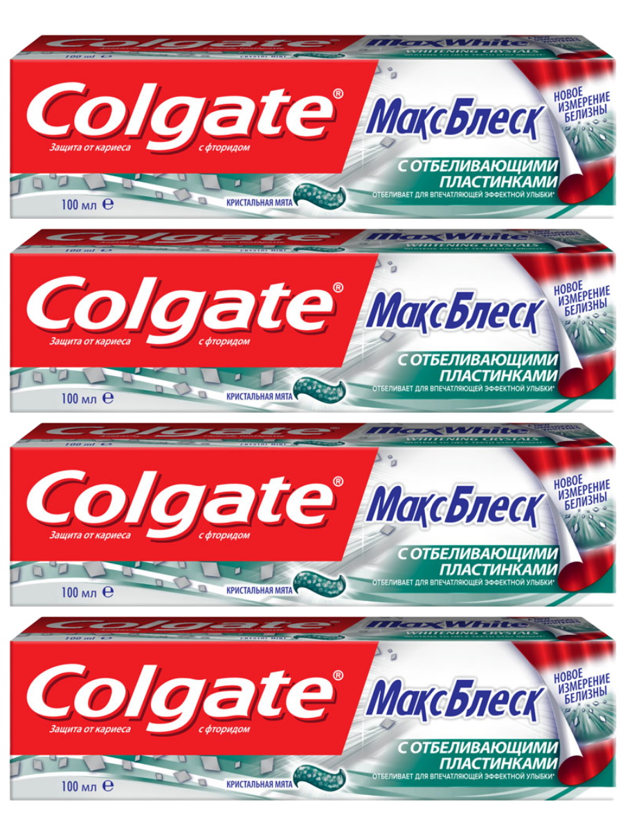 

Комплект Зубная паста Colgate Макс блеск Кристальная мята 100 мл х 4 шт., МАКС БЛЕСК Кристальная мята