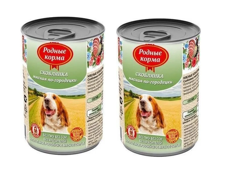 

Консервы для собак Родные корма Скоблянка мясная, по-городецки, 2 шт по 410 г