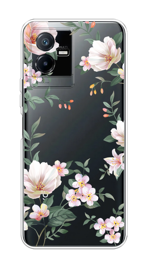 

Чехол на Vivo Y73t "Beautiful white flowers", Бежевый;зеленый, 268050-1