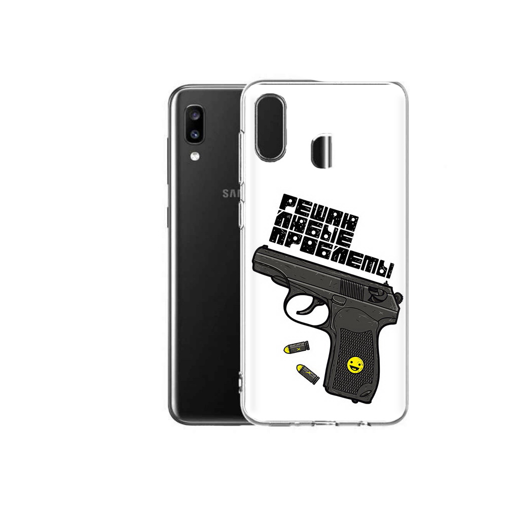 

Чехол MyPads Tocco для Samsung Galaxy A20 пистолет против проблем, Прозрачный, Tocco