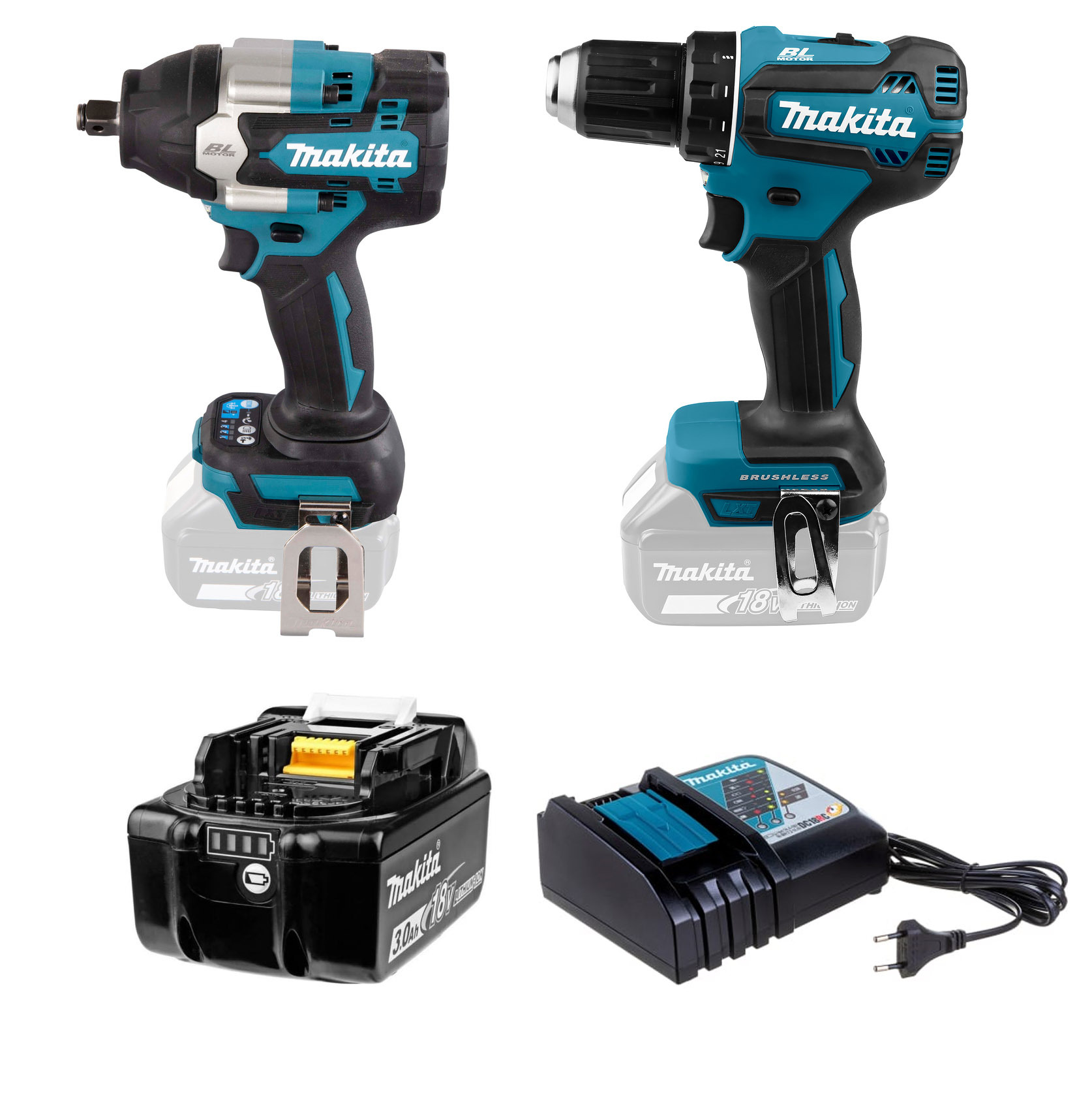 Набор: аккумуляторный ударный гайковерт Makita DTW700Z + ак. дрель-шуруповерт,PT856