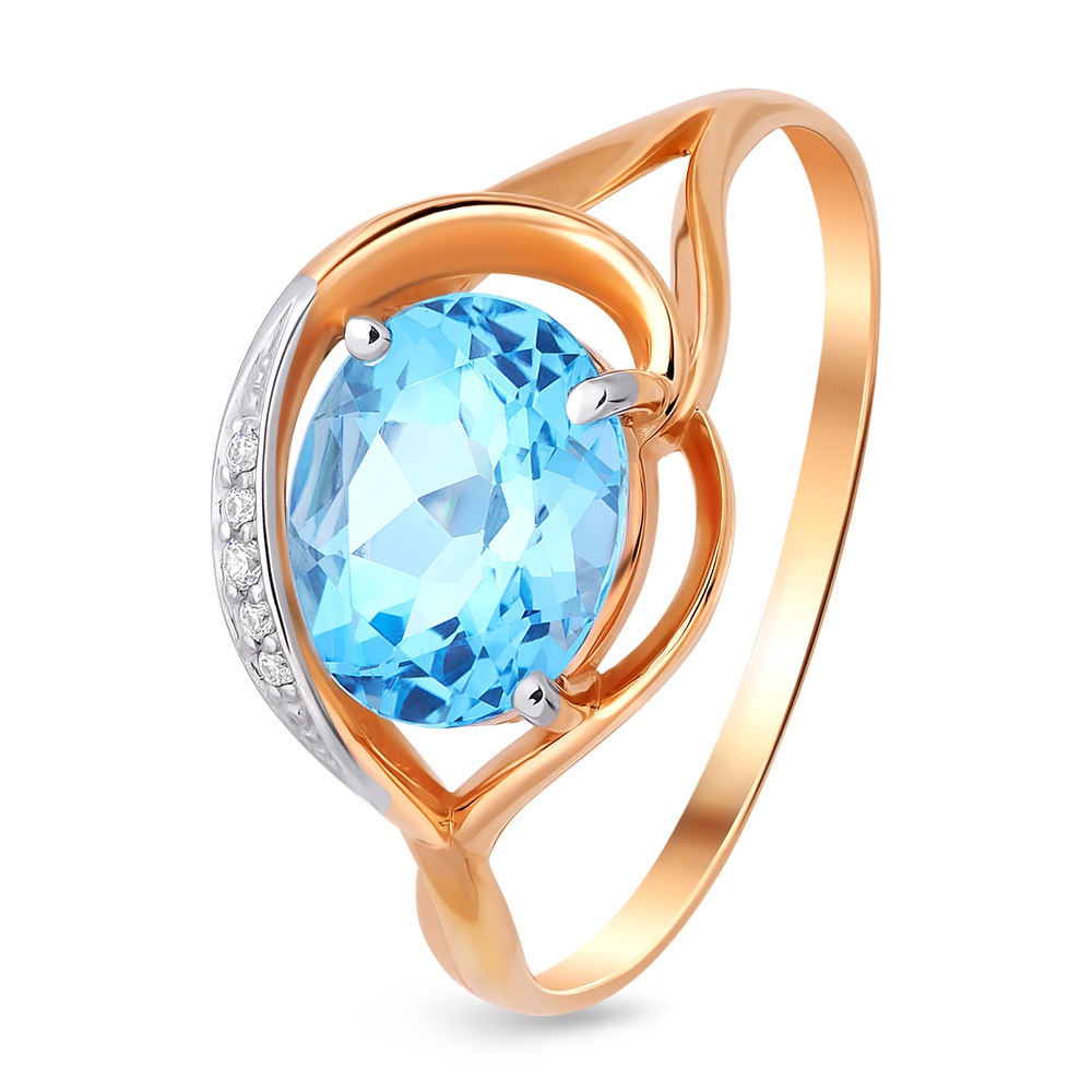 

Кольцо женское из красного золота с топазом, фианитом 585Gold 201010738, р, 201010738