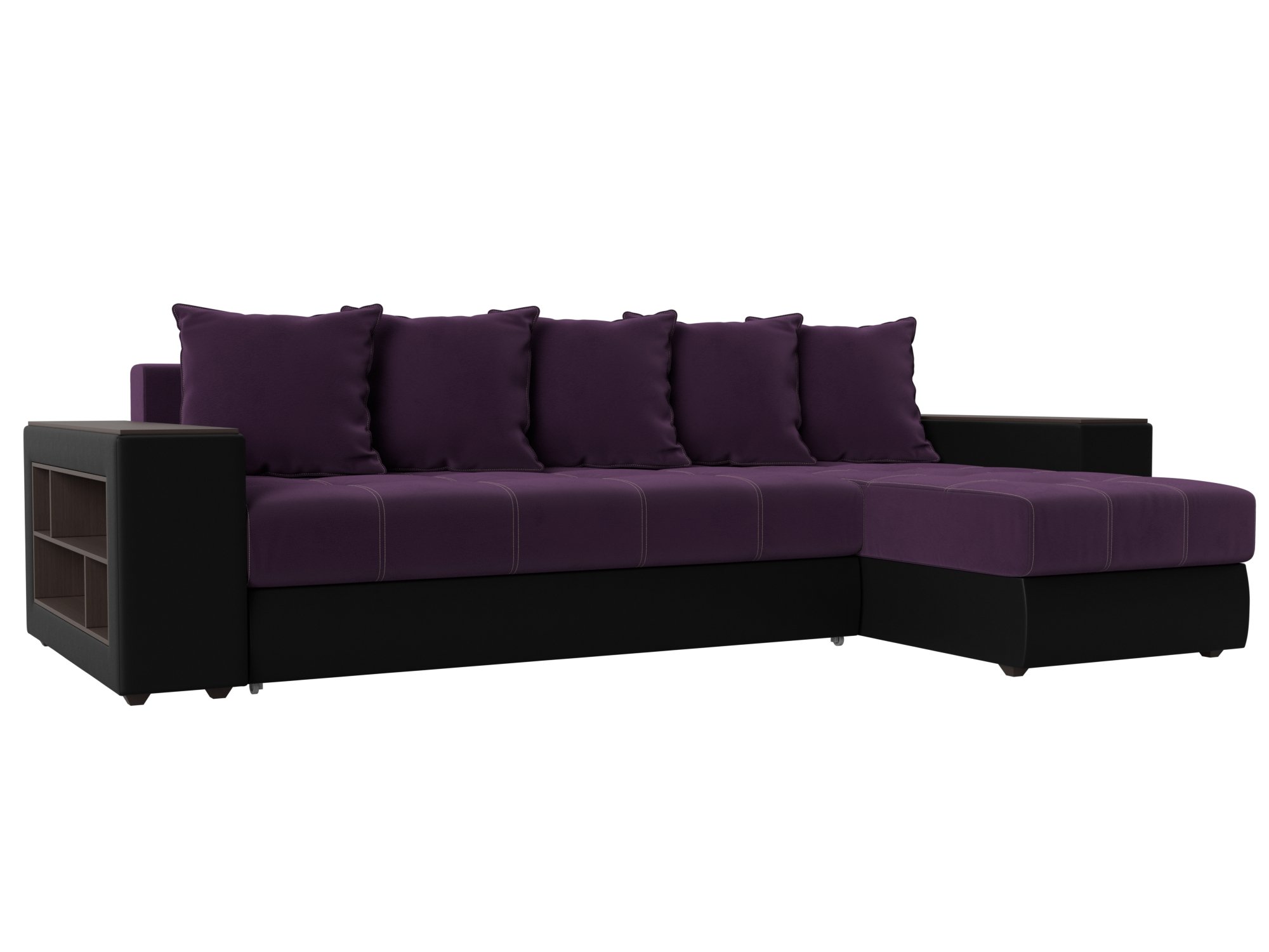

Угловой диван Лига Диванов Дубай правый угол Фиолетовый (велюр)/Черный (экокожа), Дубай правый угол
