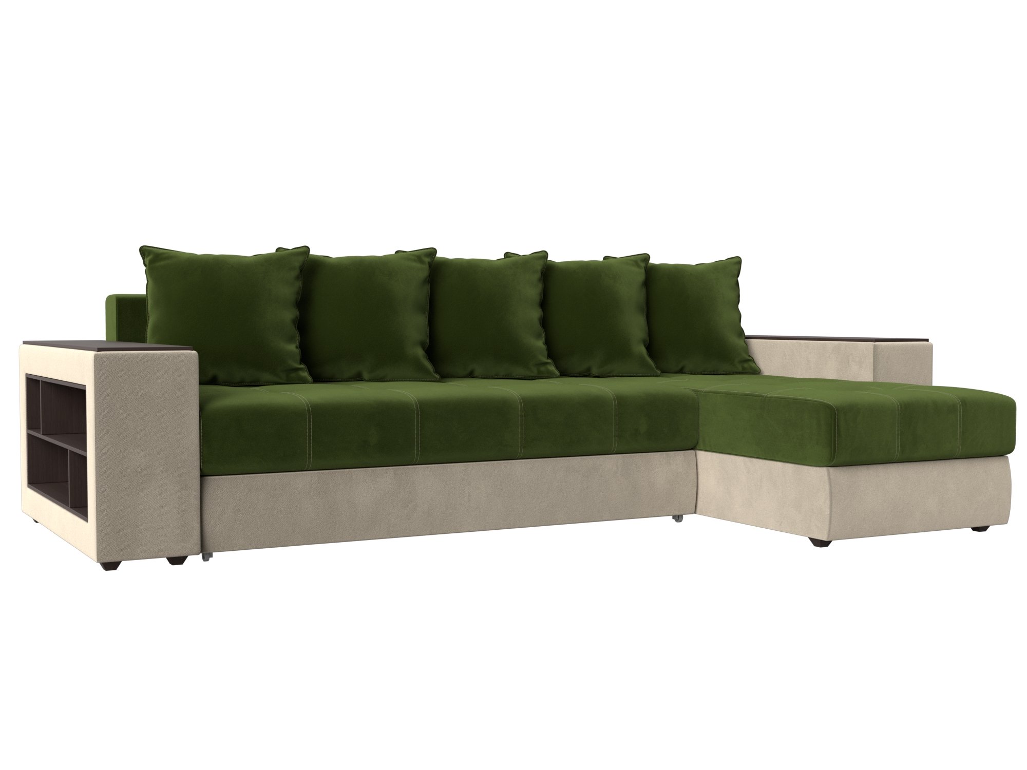 фото Угловой диван лига диванов дубай правый угол зеленый/бежевый (микровельвет)