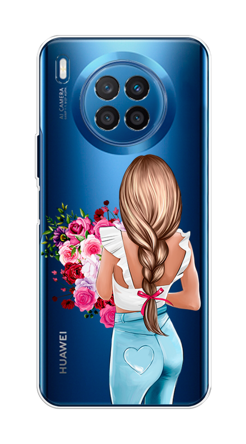 

Чехол на Huawei Nova 8i "Девушка с цветами", Коричневый;розовый;голубой, 6106350-6