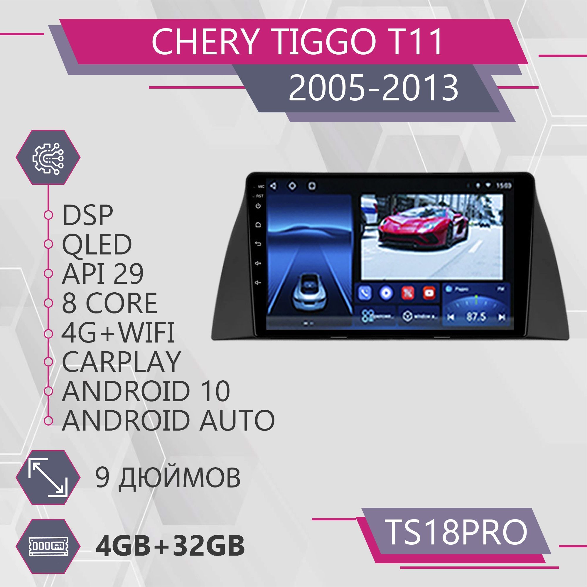 Магнитола Точка Звука TS18Pro для Chery Tiggo T11 Чери Тигго Т11 432GB 2din 1999900₽