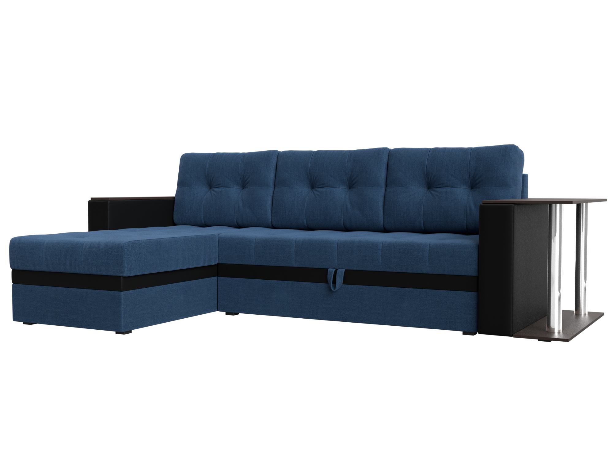 фото Угловой диван лига диванов атланта м левый угол berat синий (рогожка)/черный (экокожа)