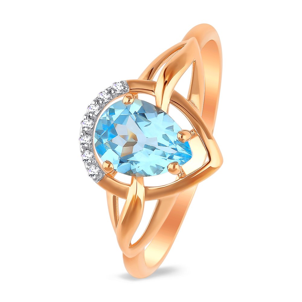 

Кольцо женское из красного золота с топазом, бриллиантом 585Gold 201012693, р. 19, 201012693