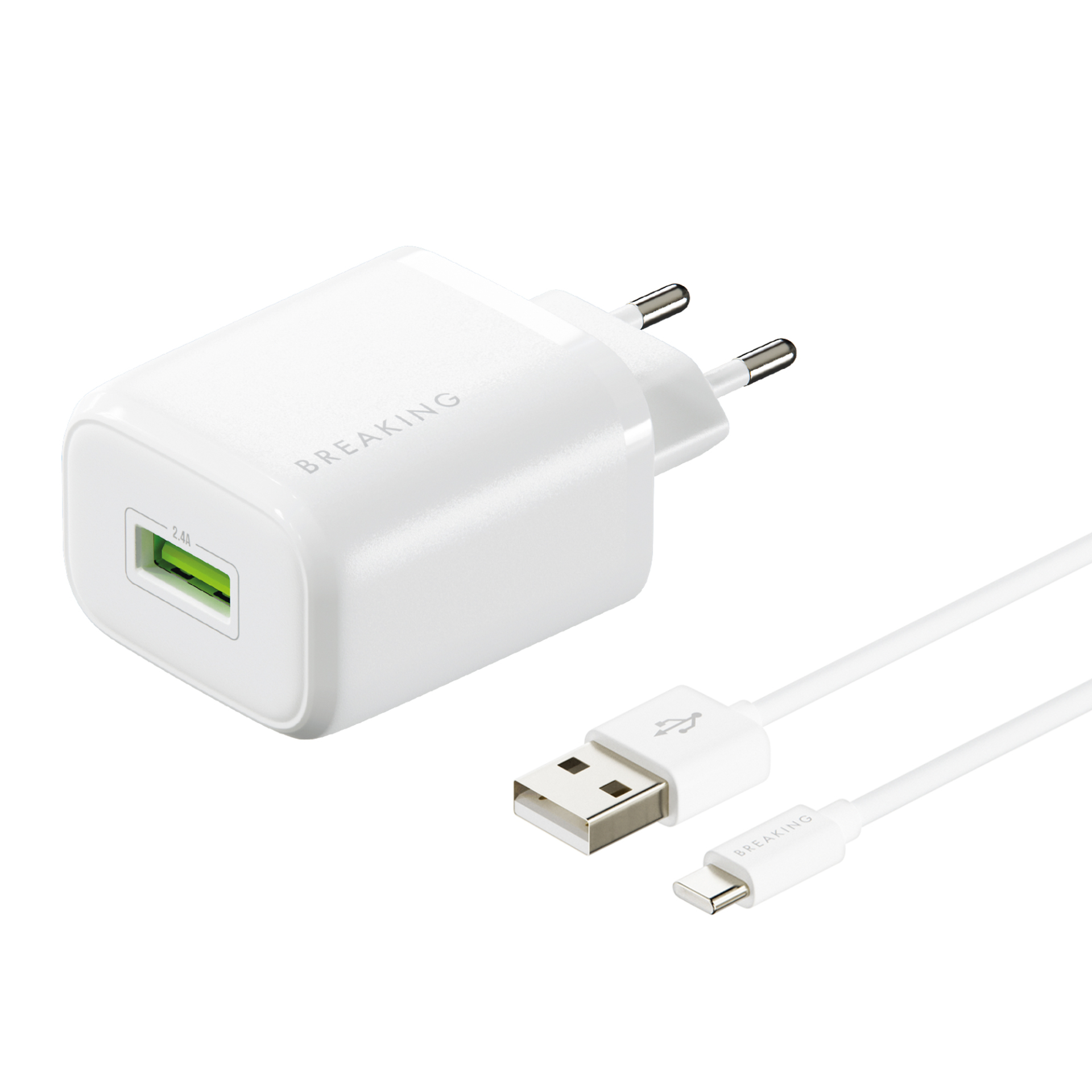 Сетевое зарядное устройство Breaking type-c 1xUSB 2.4 А белый